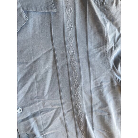 Cubavera Mens 2X/2XT Light Blue Short-Sleeve Button-Up Shirt With Textured Diamo - Picture 3 of 12